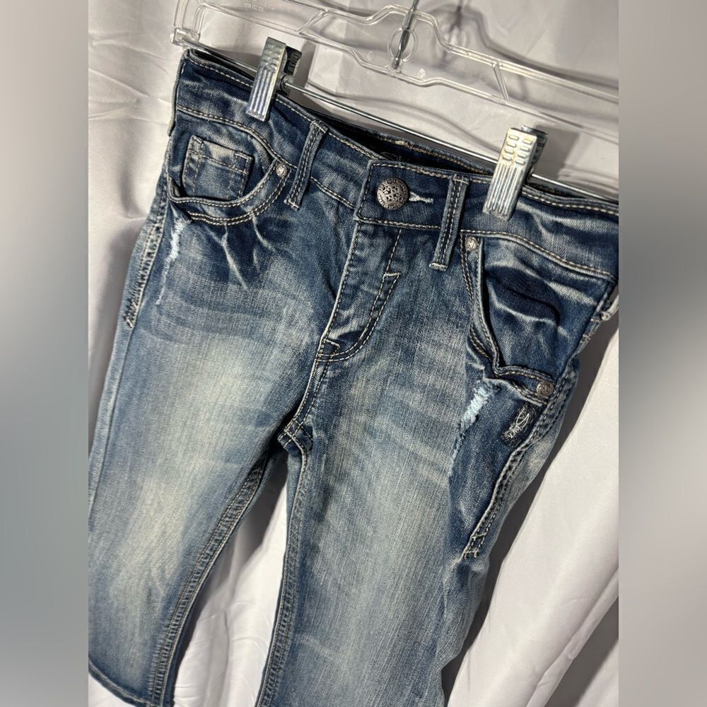 12 Silver Jeans Ali Distressed  Adjustable Waist Blue Jeans EPC Size 12 Excellen